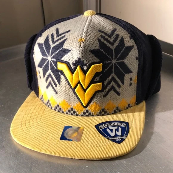 West Virginia University Mountaineers NCAA Dog Ear Down Flap Strapback Hat Cap - Picture 1 of 7